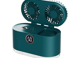 Double Head Spray Air Fan Mini Air Conditioner Night Lighting Water Supply And Humidification Intelligent Digital Display Air Cooler Household Small Fan Kindergarten (Army Green