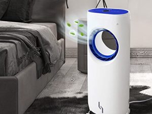 Evaporative Swamp Cooler with Water Tank and Remote Control. Powerful Personal Fan. Ice packs included! (Circular 80W)