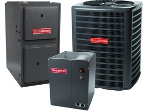 Goodman 18 SEER 3 TON Two Stage AC Condenser complete system with 97% AFUE 100k BTU Modulating Variable Speed Upflow Low Nox furnace and cased coil - GSXC180361