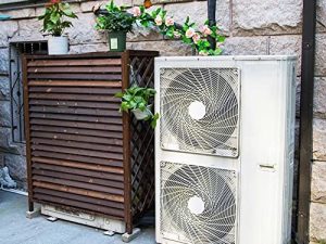 Outdoor Wooden Air Conditioner Rack Shutter Design Air Conditioning Rack Frame Decorative Radiator Cover Display Stand Plant Flower Pot